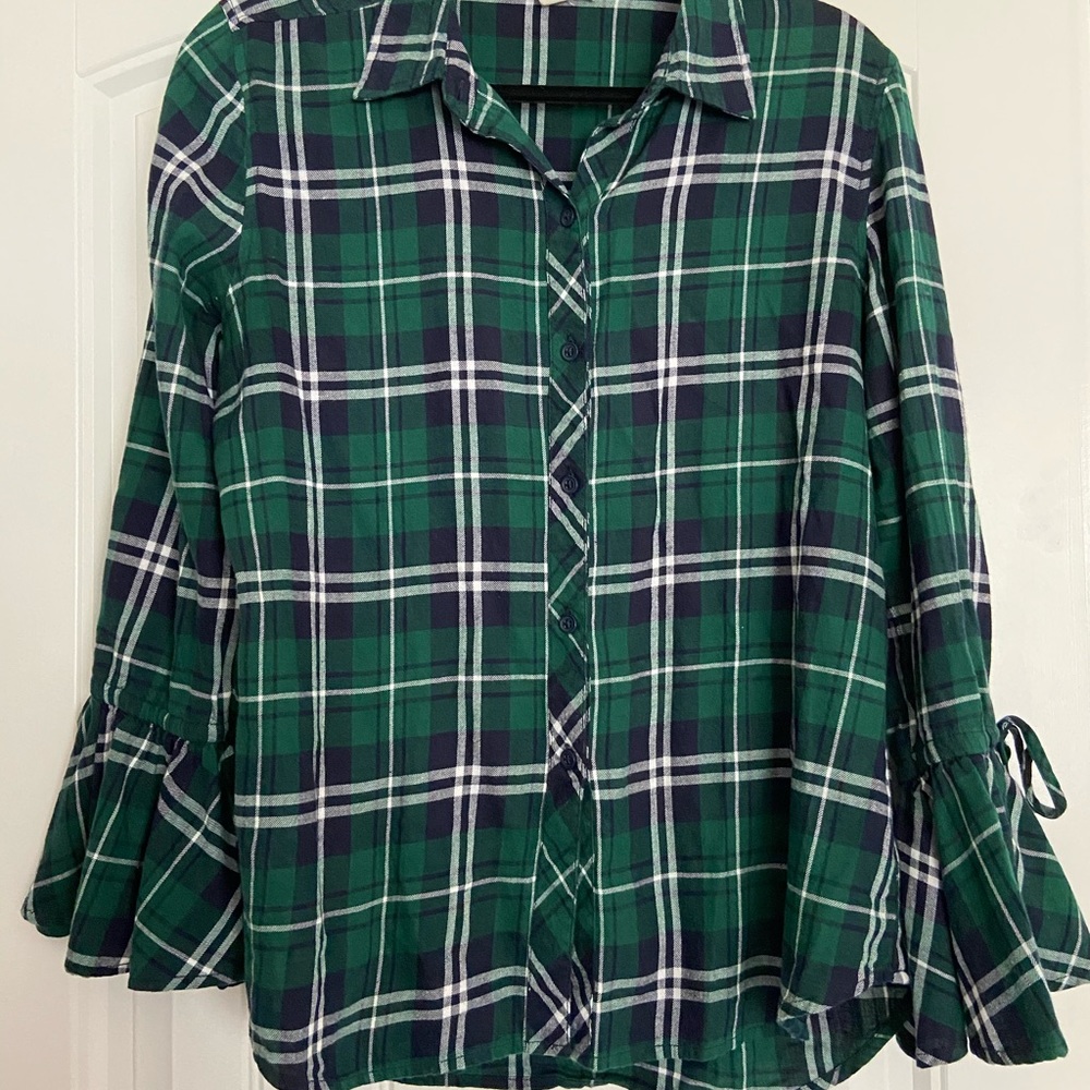 Red and Green Bell Sleeve Flannel